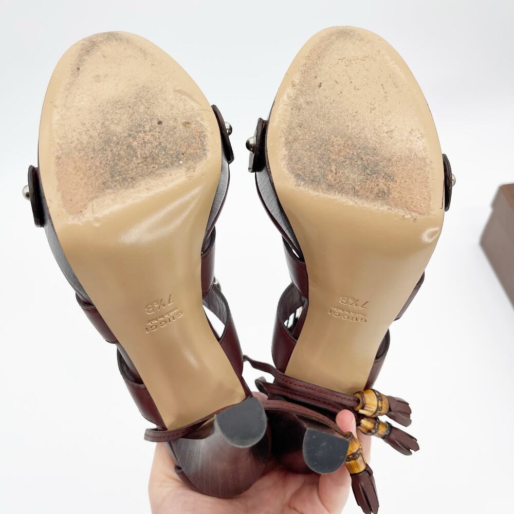 Gucci SS2007 Runway Cage Strappy Platform Lace Up Spice Brown Sandals US 7.5 - Picture 11 of 15